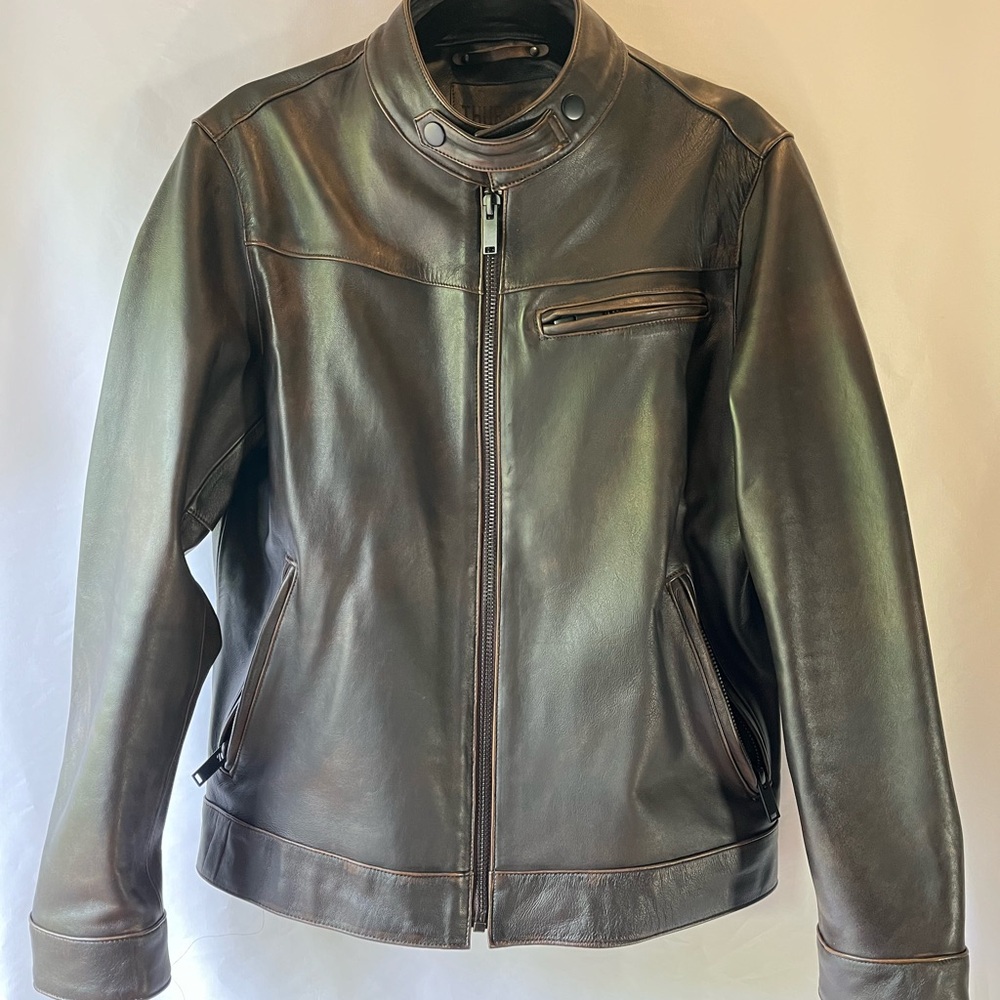 THURSDAY BOOT COMPANY • “ROADSTER” LEATHER JACKET • BLACK COFFEE